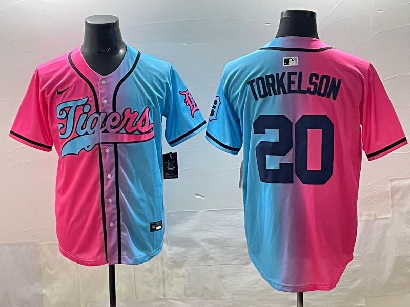 Men 2025 Detroit Tigers 20 Torkelson Blue pink Game Nike MLB Jersey style 01